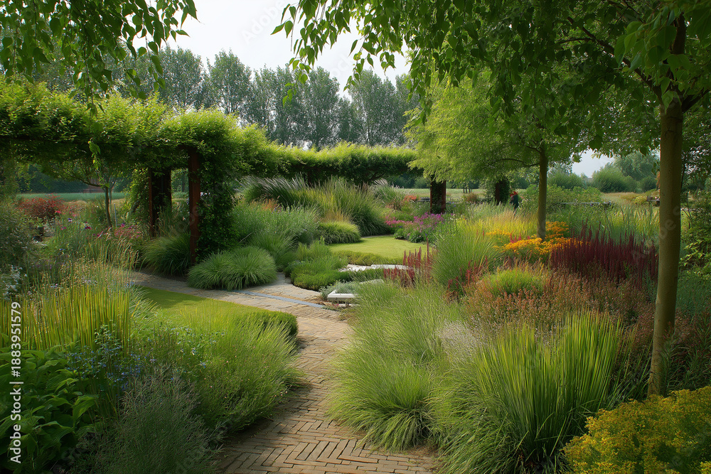 Fototapeta premium A lush garden of vibrant plants invites peaceful exploration and connection with nature Generative AI