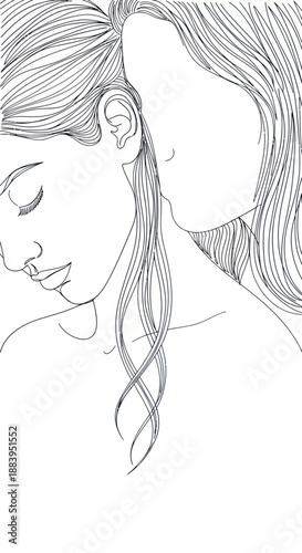 Woman with long hair sketch profile view.
