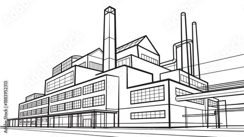 Industrial Factory Building Vector Illustration For Manufacturing And Industry Concepts