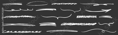 Free style line in crayon underline and highlight trail, fun scribble curl, shining highlight band, chalky crayon grain and airy scribble look.