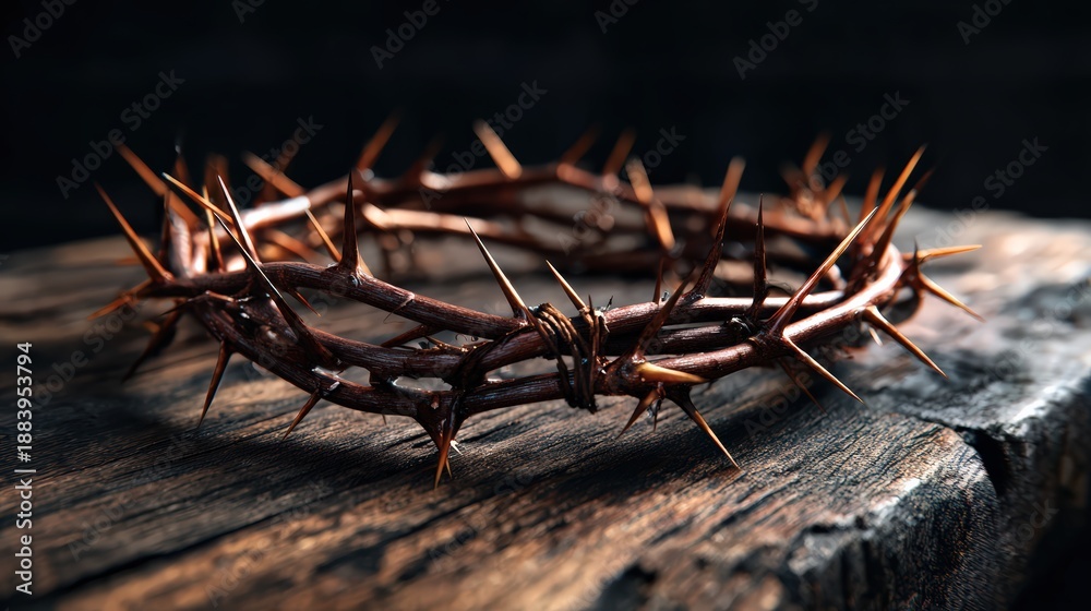 Fototapeta premium Crown of Thorns on Rustic Wooden Surface