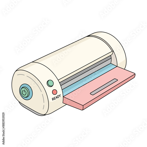 Illustration of a modern desktop laminating machine for professional or personal use