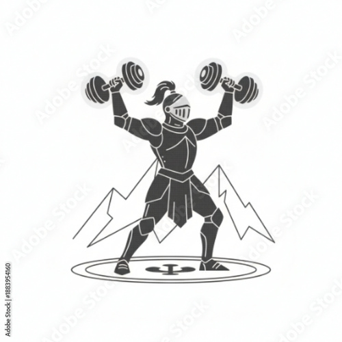 Strong Medieval Knight Lifting Dumbbells Strength Concept