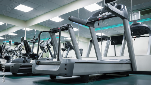 Tableau sur toile Treadmill with treadmill and exercise machines in gym during daytime