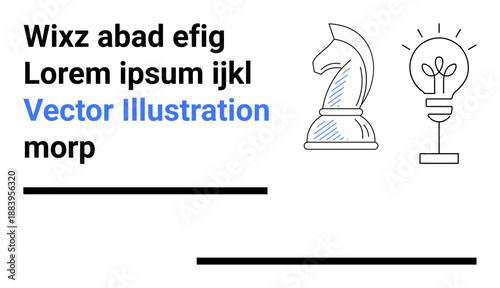 Strategy, creativity, innovation, branding, education, design. Black chess knight and lightbulb symbol on white background. Strategy and creativity concept