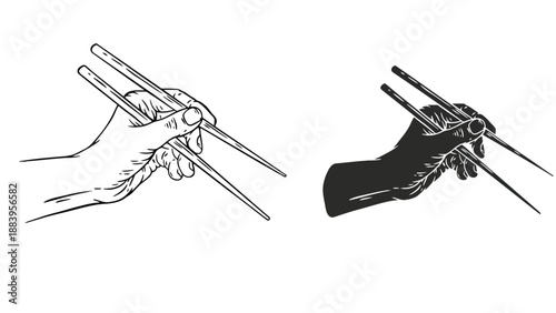 A hand holding chopsticks in a proper and incorrect way