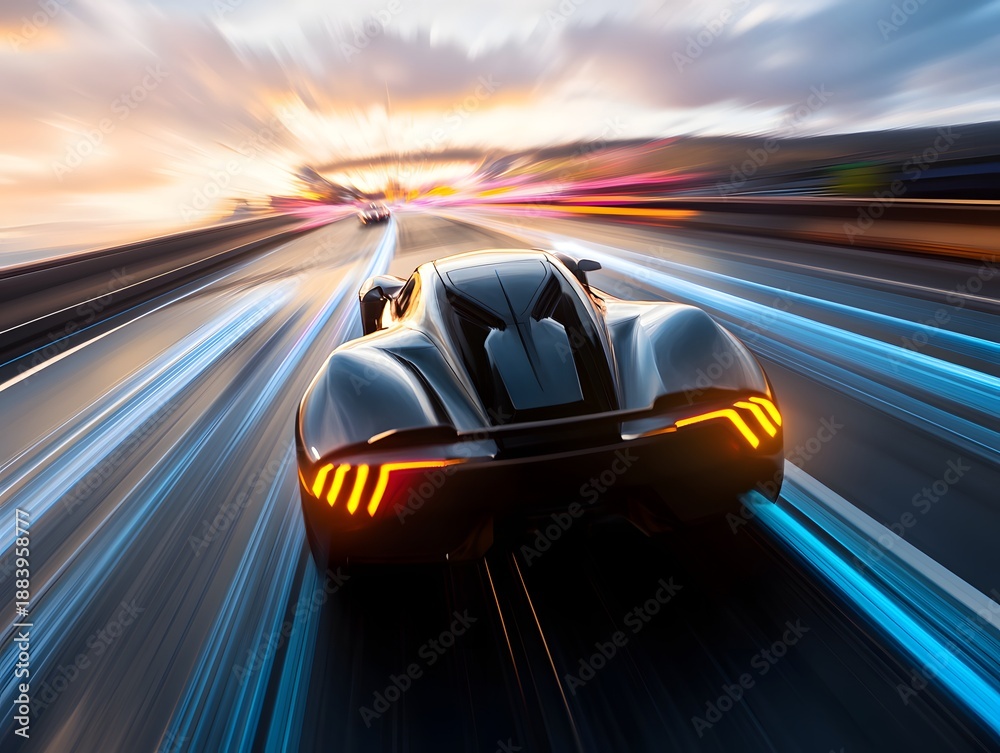 Naklejka premium High-speed nighttime race on winding road