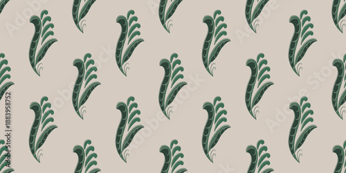Seamless pattern traditional folk botanical leaf and vintage block print design.