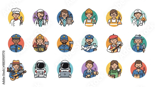 Collection of Diverse Professional Occupation Icons.