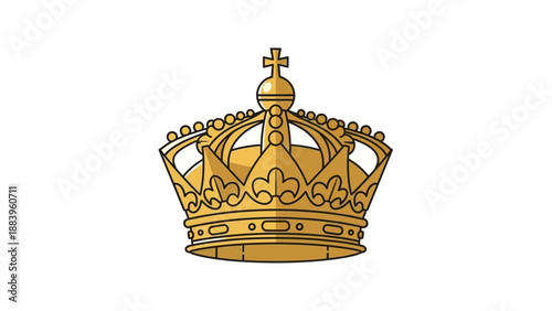 Golden Royal Crown Illustration with Cross on White Background