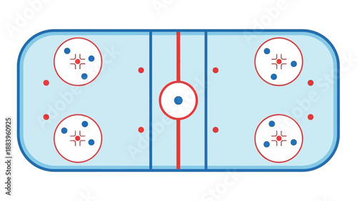 Illustration of an ice hockey rink with marked zones and circles
