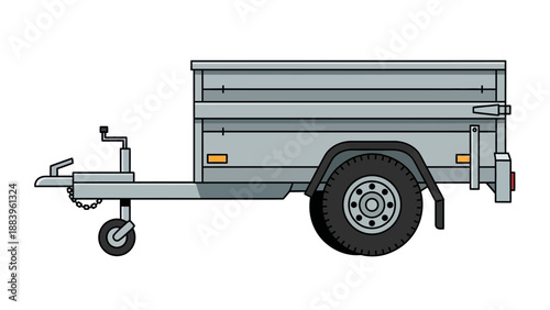 Illustration of a utility trailer with side view on white background
