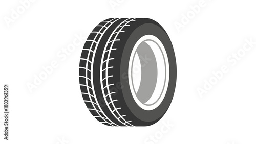 Illustration of a detailed black and white car tire on white background