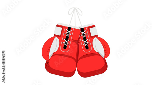 Red boxing gloves hanging on white background illustration
