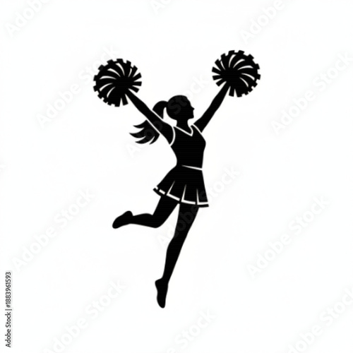 Dynamic Cheerleader Silhouette Jumping with Pom-Poms
