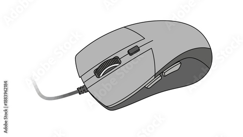 Gray computer mouse with cable on white background