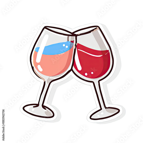 Wallpaper Mural Cartoon depiction of two overlapping stemmed glasses, one with red liquid, the other with pink and blue Torontodigital.ca