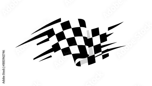 Dynamic black and white racing checkered flag illustration