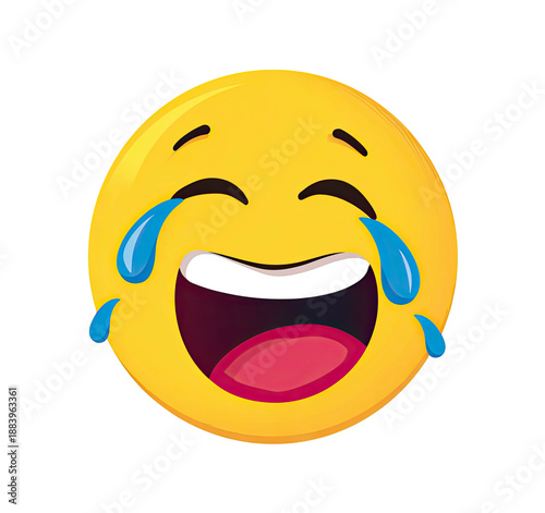 Cartoon yellow face expressing laughter with tears streaming from eyes