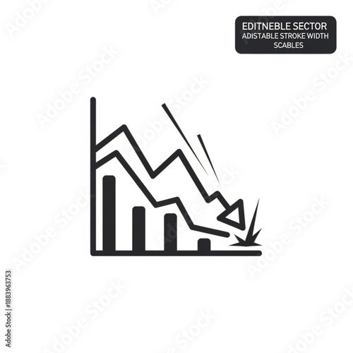 Downward trend graph illustration showcasing decline in statistics with editable sector and scalable design on white background is not seen