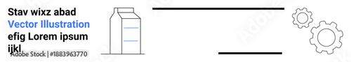 Industrial design, packaging evolution, automation, process development, production technology, machinery. A milk carton next to gear icons. Mechanization and industrial design concepts