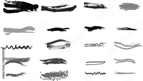 Collection of varied black and gray brush strokes on a white background