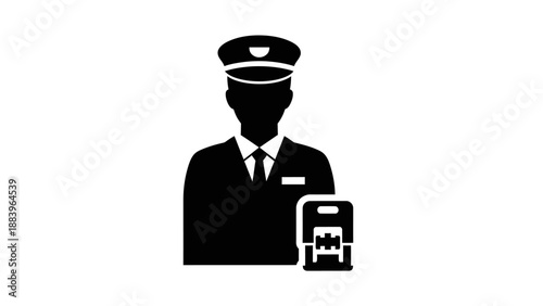Black silhouette of a pilot with boarding pass.