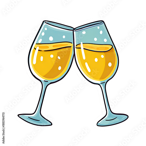 Wallpaper Mural Cartoon depiction of two glasses of amber liquid clinking together in a celebratory toast Torontodigital.ca