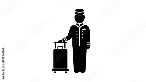 Bellhop or Porter in Uniform with Luggage.