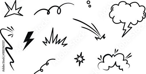 Explosive comic golden lines, Hand drawn doodle burst and speed effect vector Isolated on transparent background.