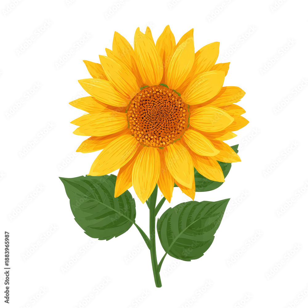 Obraz premium A vibrant, detailed illustration of a blooming sunflower isolated against a black background