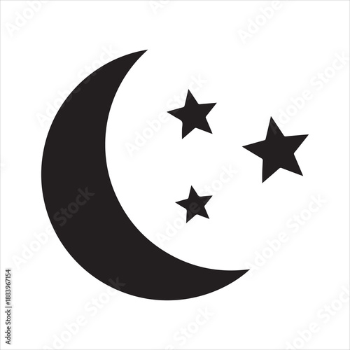 Crescent moon with stars at night, evening or nighttime flat vector icon for apps and websites