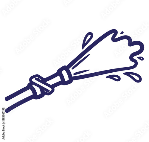 A cartoon illustration of a water hose spraying water outward on white background