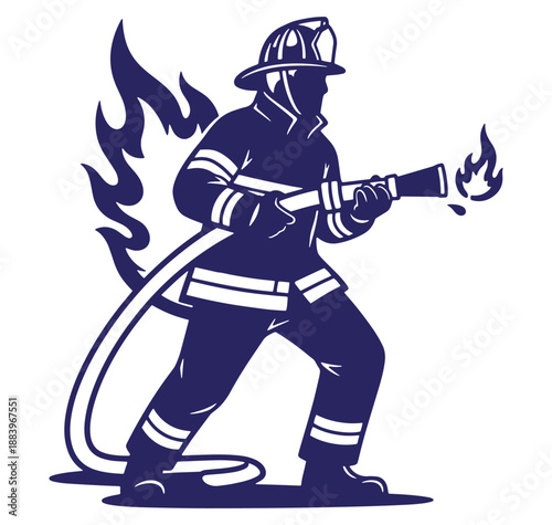 Firefighter silhouette extinguishing flames depicting courage and bravery in emergency situations