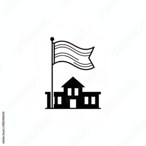 Building with Flag Symbol for Government and Education