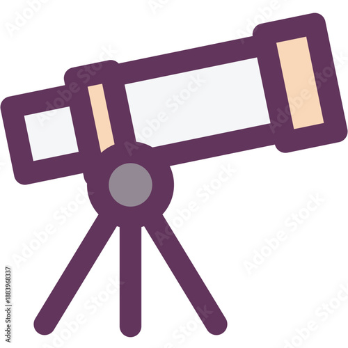 Astronomical telescope on tripod icon for stargazing, space exploration, astronomy education, night sky observation and science project illustrations

