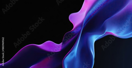 Flowing, vibrant fabric with purple and blue hues against a solid black backdrop