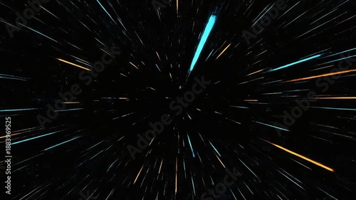 Abstract Sci-Fi Space Travel Visual Effect with Streaks of Light Moving at Hyperspeed