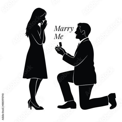 Valentine Proposal on One Knee Silhouette