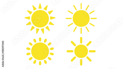 A set of four yellow suns on a white background