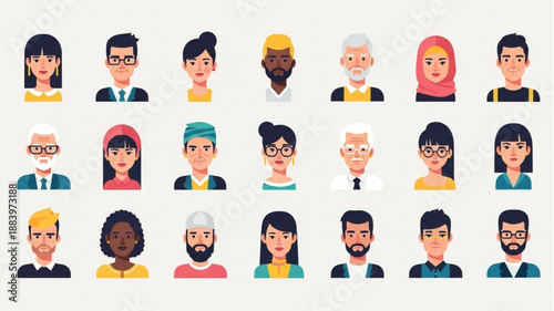 Diverse Group of People Avatars Representing Different Professions and Backgrounds.