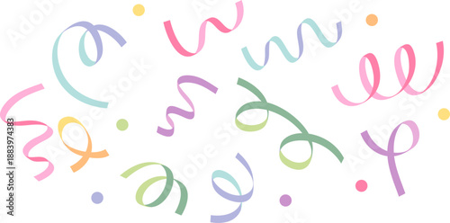 パステル配色の曲線テープモチーフを散りばめた装飾イラストセット｜リボン風の抽象ラインとドット要素による軽やかなデザイン素材、Web・印刷物・見出し装飾向け
