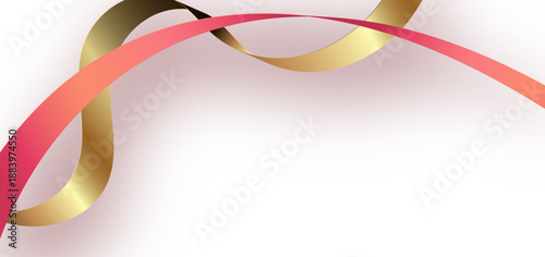 金色と赤の曲線リボンが空間を彩る高級感のある抽象背景フレームバナーデザインイラスト素材