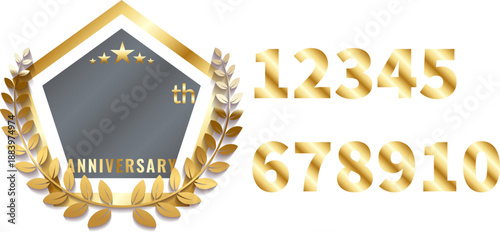 金色の月桂冠と盾を組み合わせた高級感あるエンブレムイラスト｜信頼・実績・品質保証・表彰を象徴するクラシックデザイン、企業ブランディング・認証マーク・商品保証・Webサイト・広告に使えるバッジ素材