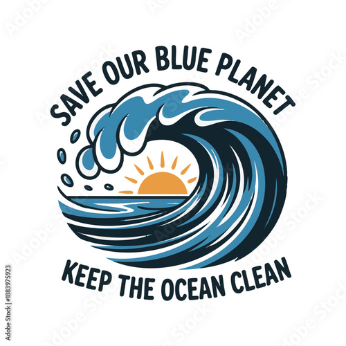 Clean ocean message with wave graphic vector illustration, easily editable.