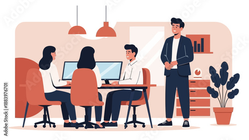 Diverse team collaborating in modern office meeting room, business concept