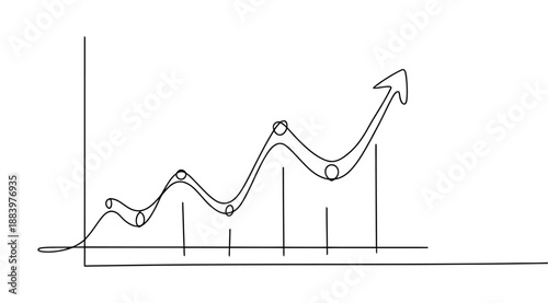 A hand-drawn graph showing an upward trend with a wavy line and arrow