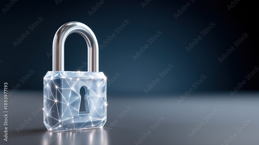 Fototapeta premium Transparent digital lock symbolizing security and safety in technology, privacy protection, safeguarding data in modern digital landscape