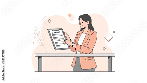 Businesswoman planning schedule on clipboard, checklist, organization, workflow concept