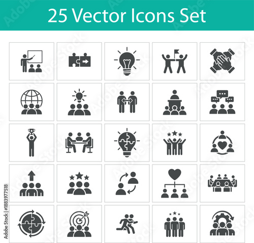 Business teamwork solid icons set. including business, collaboration, success, leadership, meeting, 
partnership, problem solving and more. solid vector icons
